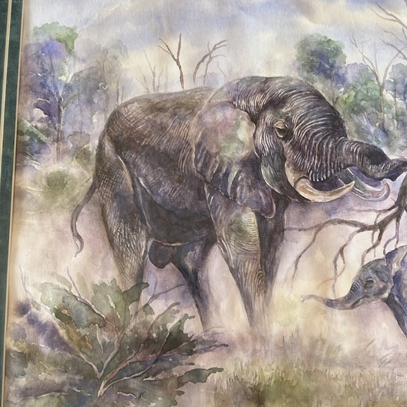Water color African Elephant Mama and Baby Painting - Picture 3 of 11